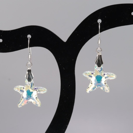 925er Ohrringe mit Swarovski® Seestern 16mm crystal AB