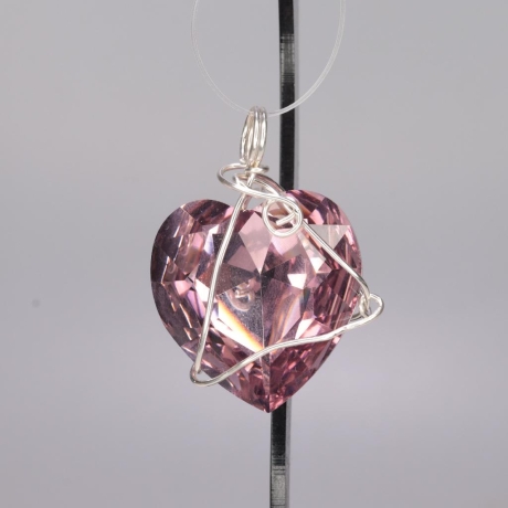 935er Anhänger mit Swarovski® Herz 28mm light amethyst gedrahtet