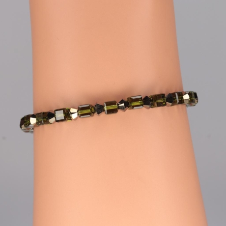 925er Armband mit Swarovski® Würfel 4mm olivine und Swarovski® Xi