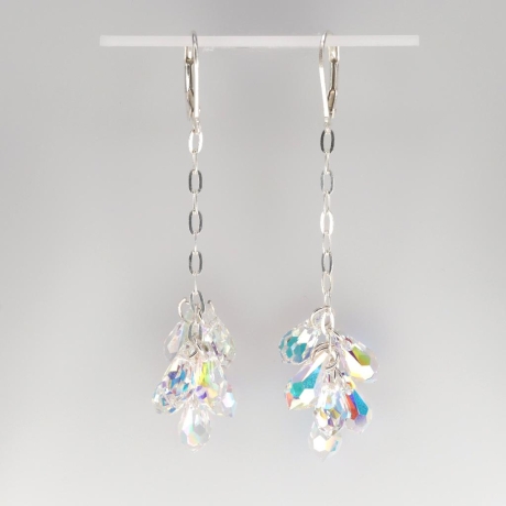 925er Ohrringe mit Swarovski® Tropfen crystal AB 11mm am Kettchen