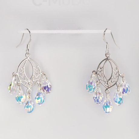 925er Ohrringe orientalisch mit Swarovski® Tropfen crystal AB 11m