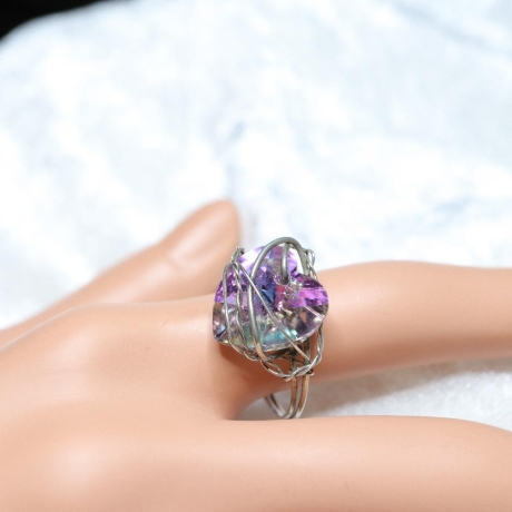 925er Ring gedrahtet mit Swarovski® Herz crystal vitrail light