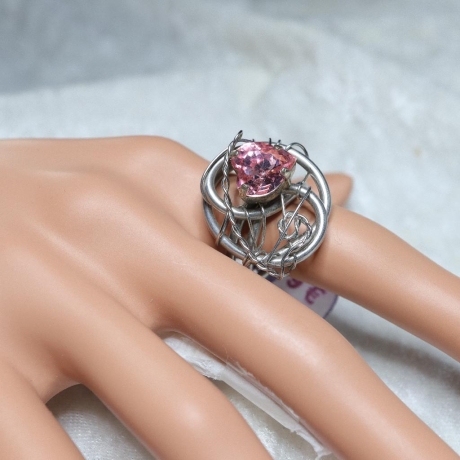 Handmade Edelstahlring mit Swarovski® Herz antik rose
