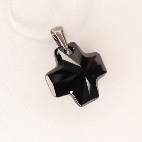 Handmade 925er Anhänger mit Swarovski® Kreuz jet 20 mm