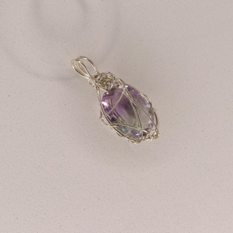 925er Anhänger gedrahtet mit TOP Fluorit oval facettiert 6,58 ct