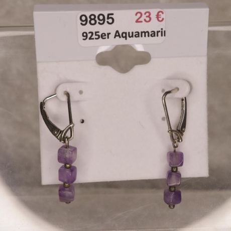 925er Ohrringe geschlossen mit Aquamarin Würfeln