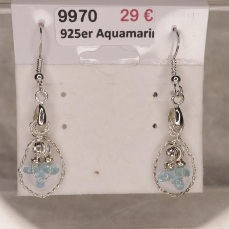 925er Ohrringe filigran gedrahtet mit Aquamarin Reifen