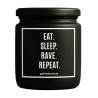 Duftkerze „EAT SLEEP RAVE REPEAT“ – Geschenk für Technofans