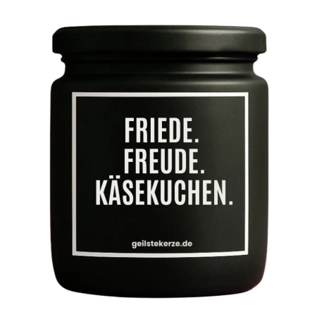 Duftkerze „Friede. Freude. Käsekuchen.“