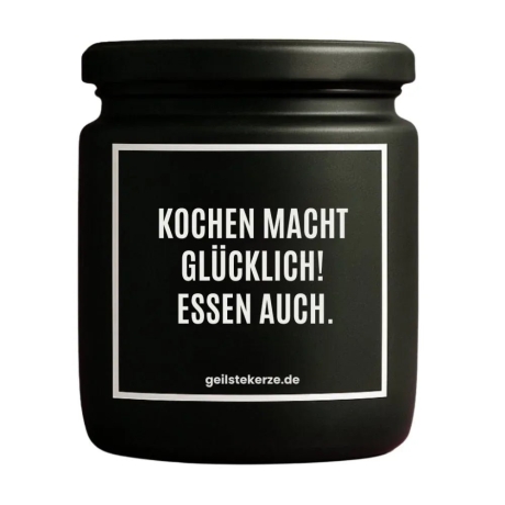 Duftkerze „KOCHEN MACHT GLÜCKLICH! ESSEN AUCH.“