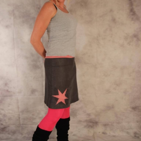 Jeansrock A-Form Jeans Rock Stern knielanger Stretch 