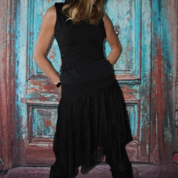 schwarzer Zipfelrock SpitzeJersey Rock Goa Rock Elfen Feen Lagen