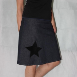 Jeansrock Stretch Rock Stern Jeans blauer knielanger Rock A Form