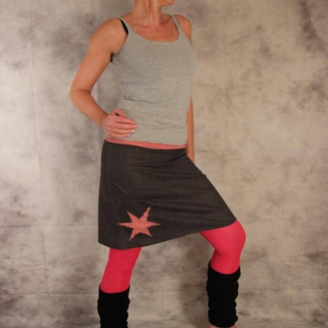 Jeansrock A-Form Jeans Rock Stern knielanger Stretch 