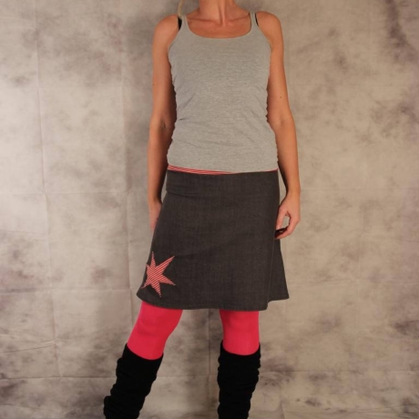 Jeansrock A-Form Jeans Rock Stern knielanger Stretch 