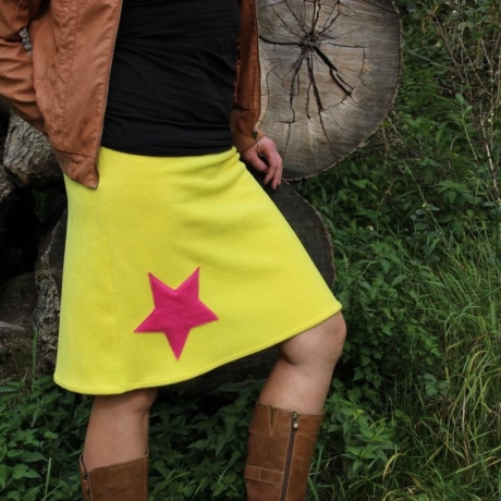 Fleece Rock A-Line Stern Ausgestellter Rock gelb pink 