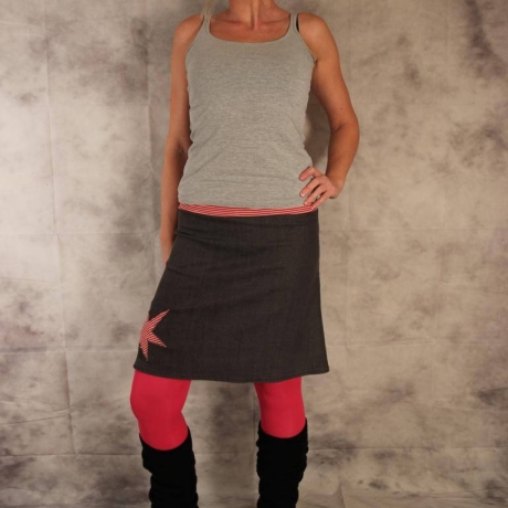Jeansrock A-Form Jeans Rock Stern knielanger Stretch 