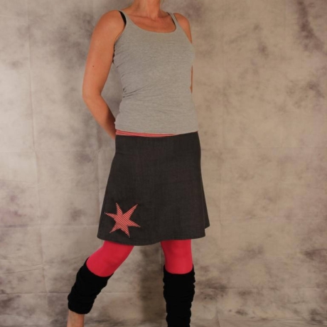 Jeansrock A-Form Jeans Rock Stern knielanger Stretch 
