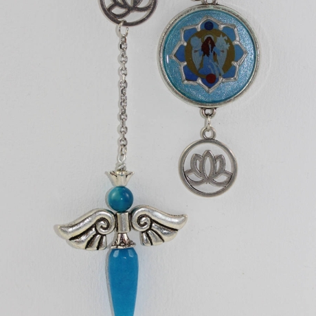 Erzengel Gabriel Engel Pendel Halskette in Hellblau mit Lotus