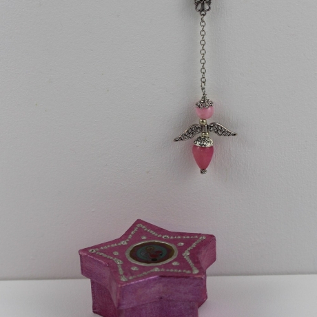 Rosa und Pink Engel Pendel Kette in Stern Box, Erzengel Chamuel
