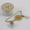 Pendel Armband mit Opalit Mondstein Pyramide und Blume des Lebens