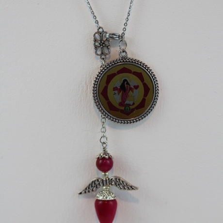 Erzengel Jophiel Kette mit Engel Pendel in Stern Box, fuchsia