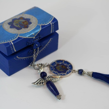 Lapislazuli Engel Pendel Kette mit Erzengel Michael und Quaste