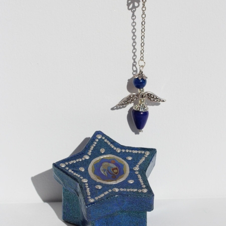 Engel Pendel Kette mit Erzengel Michael in Stern Kästchen, blau