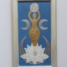 Mondgöttin Wand Deko in Blau mit Blattgold, Mond Göttin Wandbild 