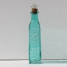Glas Flasche in Türkis Blau Weiß, bemalt mit Schriftzug Joy