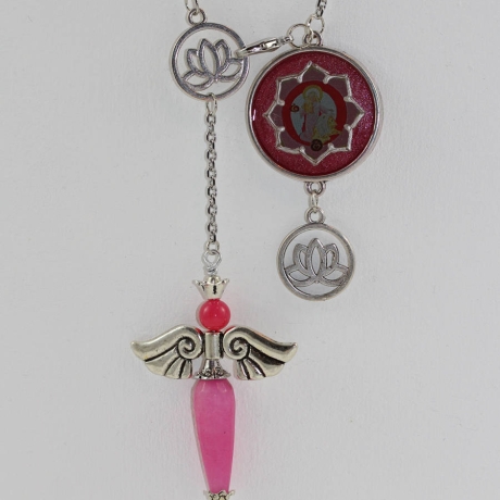 Erzengel Ariel Engel Pendel Halskette mit Lotus Blume in Pink