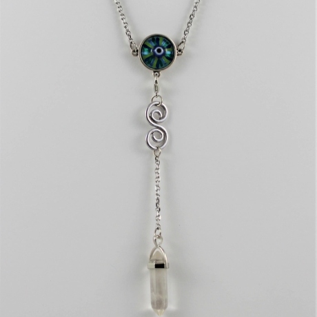 Halskette mit Mati Auge und abnehmbarem Bergkristall Pendel