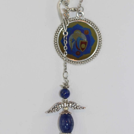 Erzengel Michael Halskette mit Engel Pendel aus blauem Sodalith