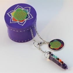 Amethyst Pendel Halskette mit Blume des Lebens und Lotus Symbol