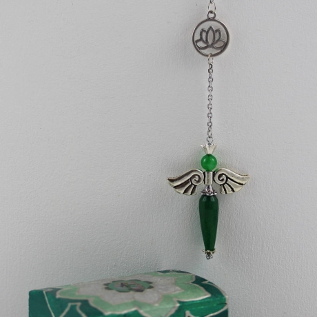 Erzengel Raphael Engel Pendel Kette in Grün mit Lotus Blume