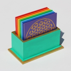 Chakra Farben Untersetzer Set mit Blume des Lebens mit Kästchen