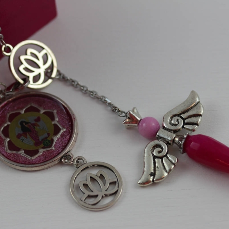 Erzengel Jophiel Engel Pendel Halskette in Pink mit Lotus Blume