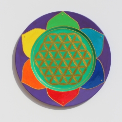 Blume des Lebes Chakra Farben Wandteller, Wand Deko lila bunt