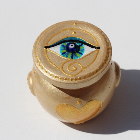 Glücksbringer Töpfchen Handbemalt mit Mati Auge in Türkis Gold