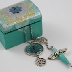 Erzengel Raguel Engel Pendel Kette mit Lotus Blume in Türkis