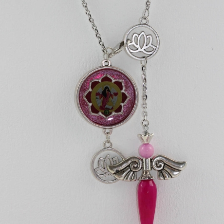 Erzengel Jophiel Engel Pendel Halskette in Pink mit Lotus Blume