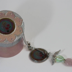 Erzengel Chamuel Engel Pendel Kette in Rosa Grün mit Rosenquarz