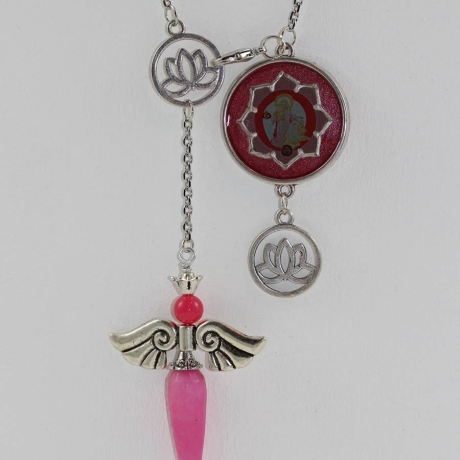 Erzengel Ariel Engel Pendel Halskette mit Lotus Blume in Pink