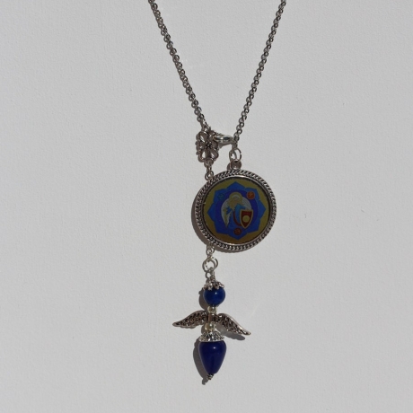 Engel Pendel Kette mit Erzengel Michael in Stern Kästchen, blau