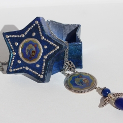 Engel Pendel Kette mit Erzengel Michael in Stern Kästchen, blau