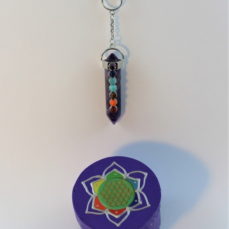 Amethyst Pendel Halskette mit Blume des Lebens und Lotus Symbol