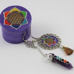 Amethyst Chakra Pendel Boho Kette in mit Lebensblume und Quaste