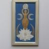 Mondgöttin Wand Deko in Blau mit Blattgold, Mond Göttin Wandbild 