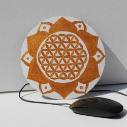 Mauspad mit Blume des Lebens in Weiß Gold für den Schreibtisch