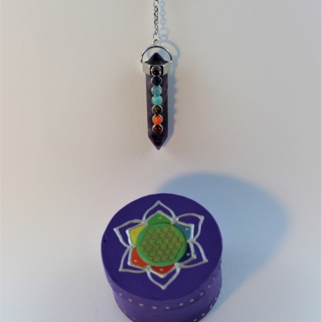 Amethyst Pendel Halskette mit Blume des Lebens und Lotus Symbol